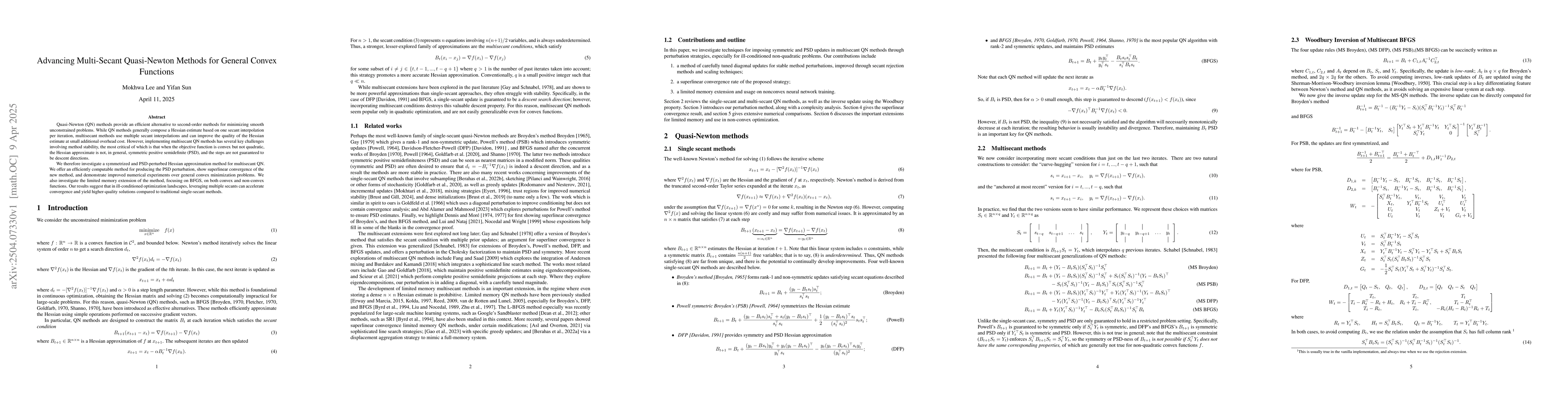 Thumbnail for Advancing Multi-Secant Quasi-Newton Methods for General Convex Functions
