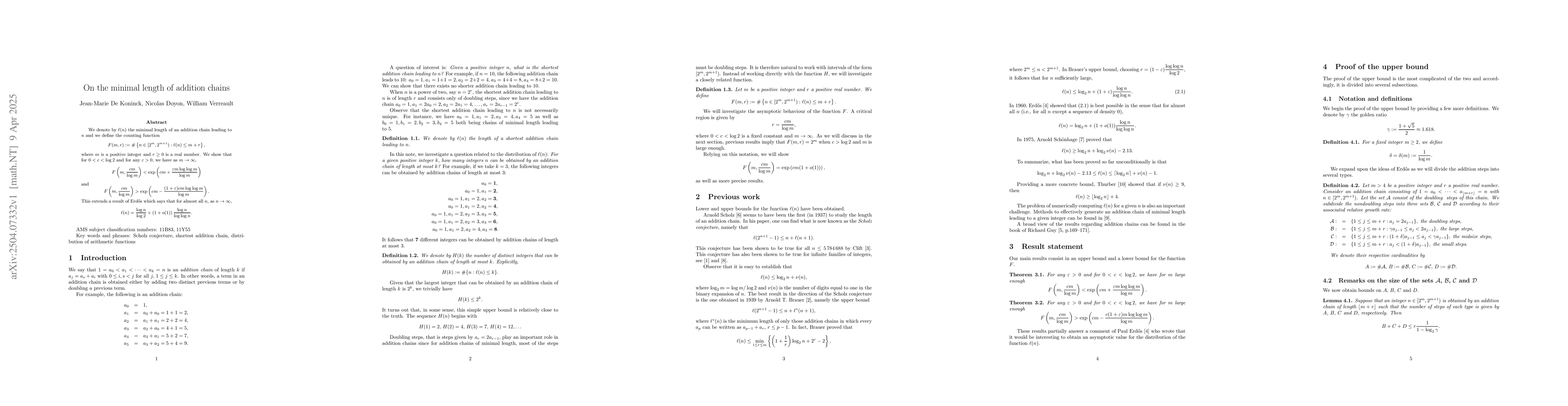 Thumbnail for On the minimal length of addition chains