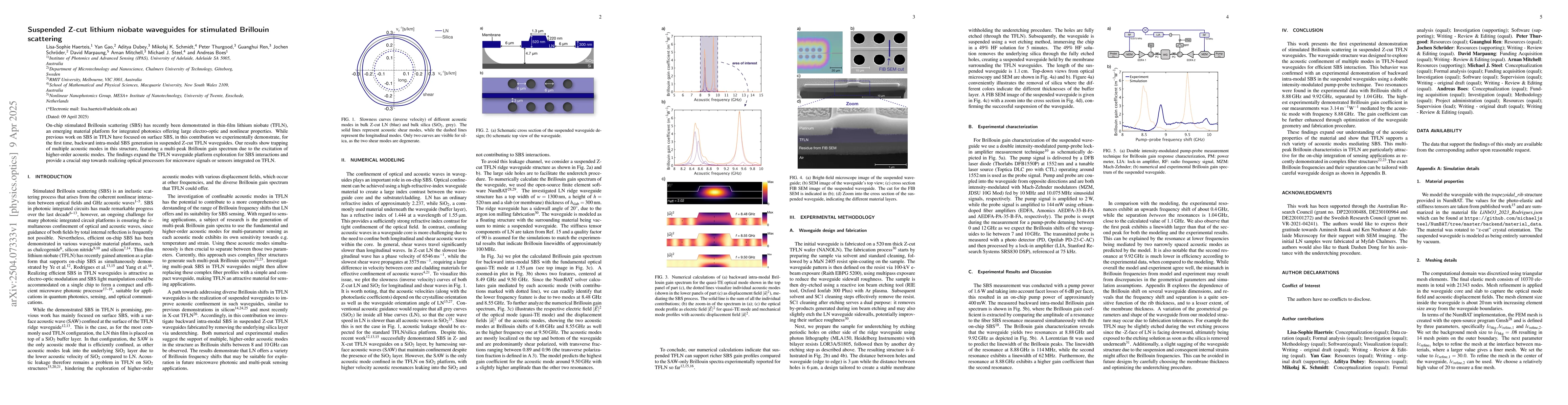 Thumbnail for Suspended Z-cut lithium niobate waveguides for stimulated Brillouin
  scattering