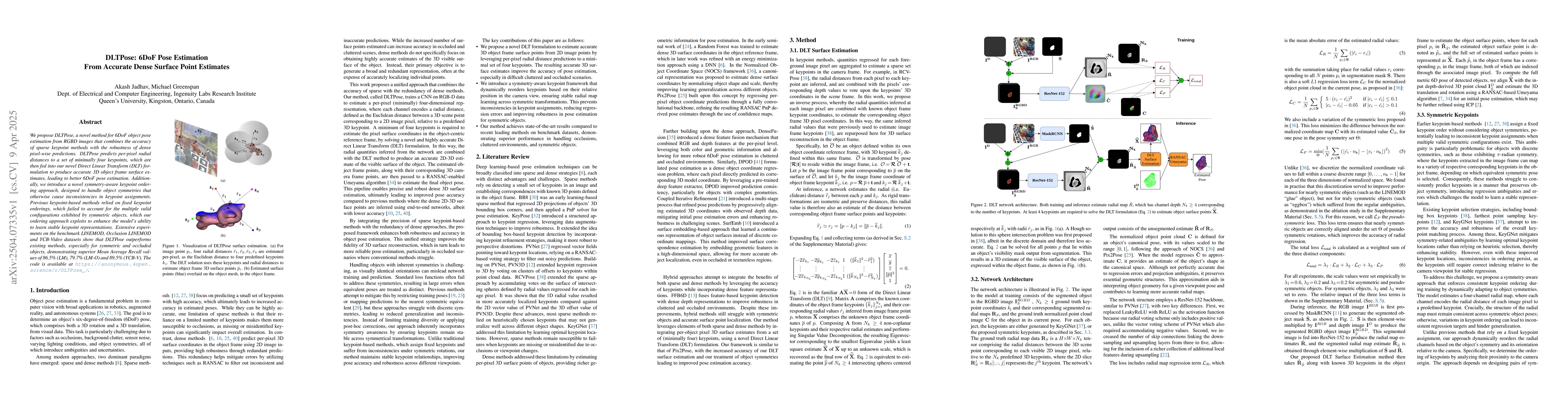Thumbnail for DLTPose: 6DoF Pose Estimation From Accurate Dense Surface Point
  Estimates