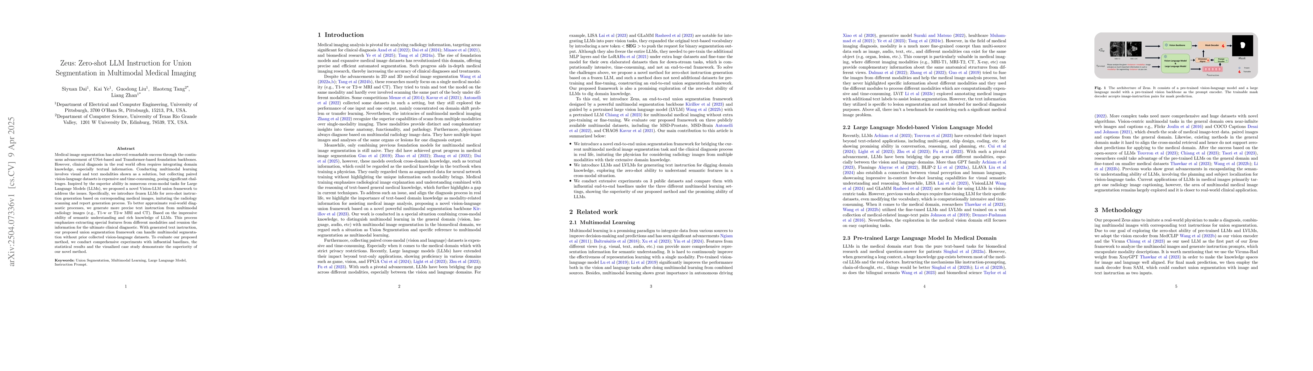 Thumbnail for Zeus: Zero-shot LLM Instruction for Union Segmentation in Multimodal
  Medical Imaging