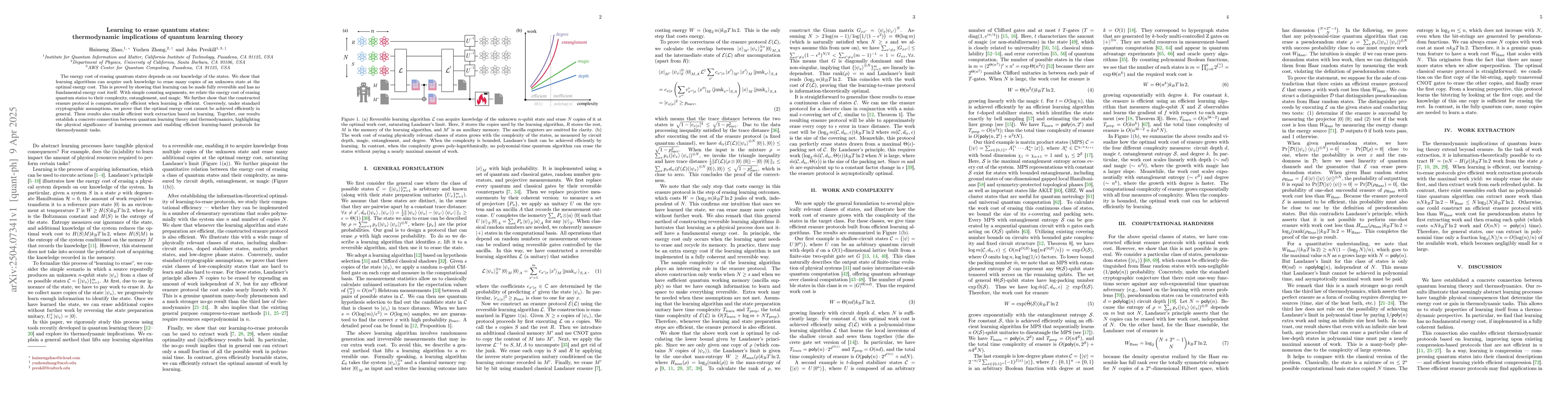 Thumbnail for Learning to erase quantum states: thermodynamic implications of quantum
  learning theory