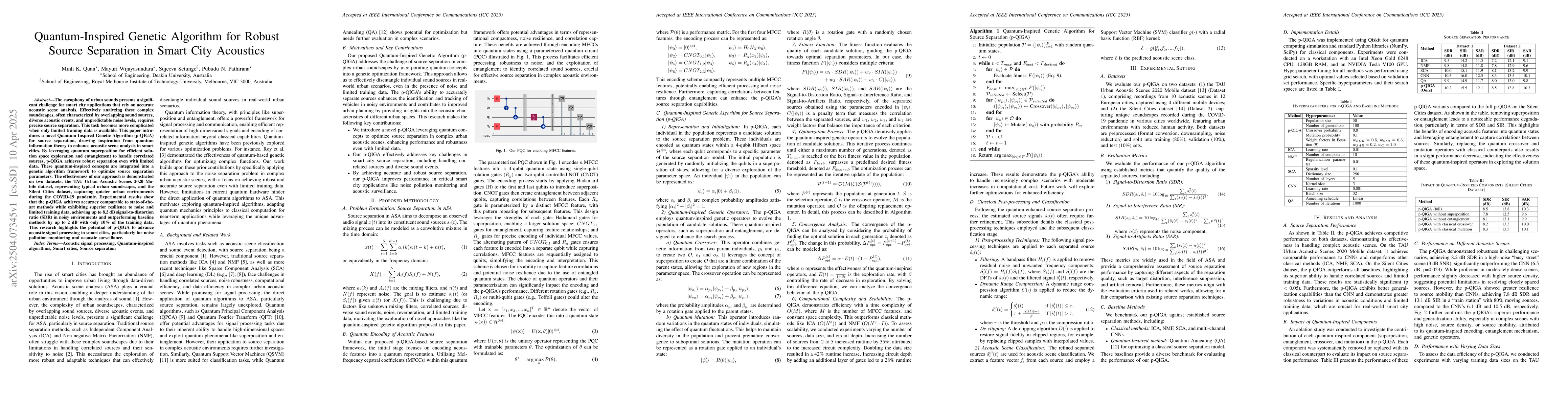 Thumbnail for Quantum-Inspired Genetic Algorithm for Robust Source Separation in Smart
  City Acoustics