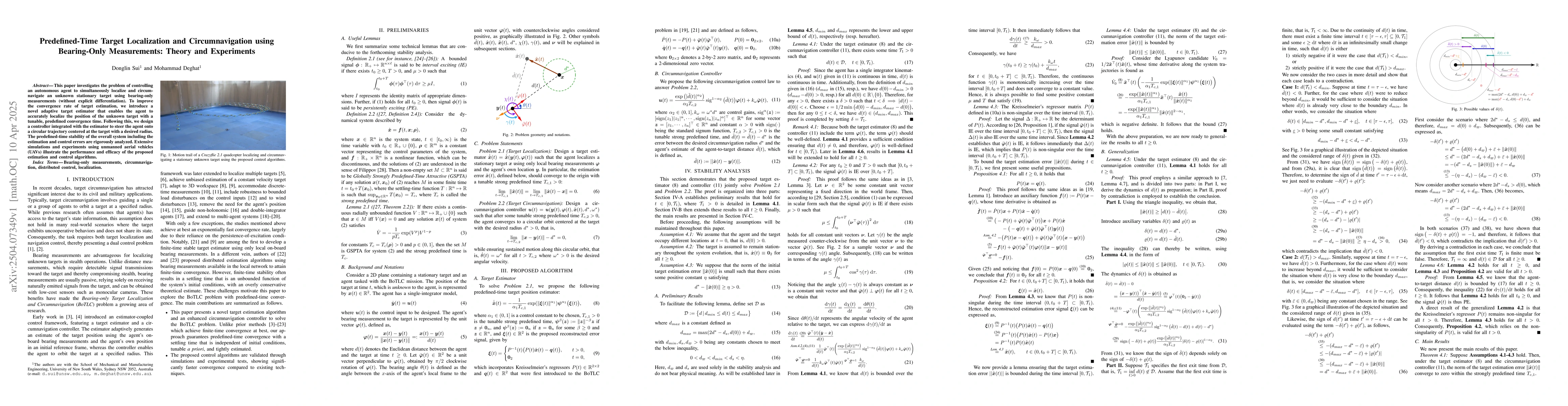 Thumbnail for Predefined-Time Target Localization and Circumnavigation using
  Bearing-Only Measurements: Theory and Experiments