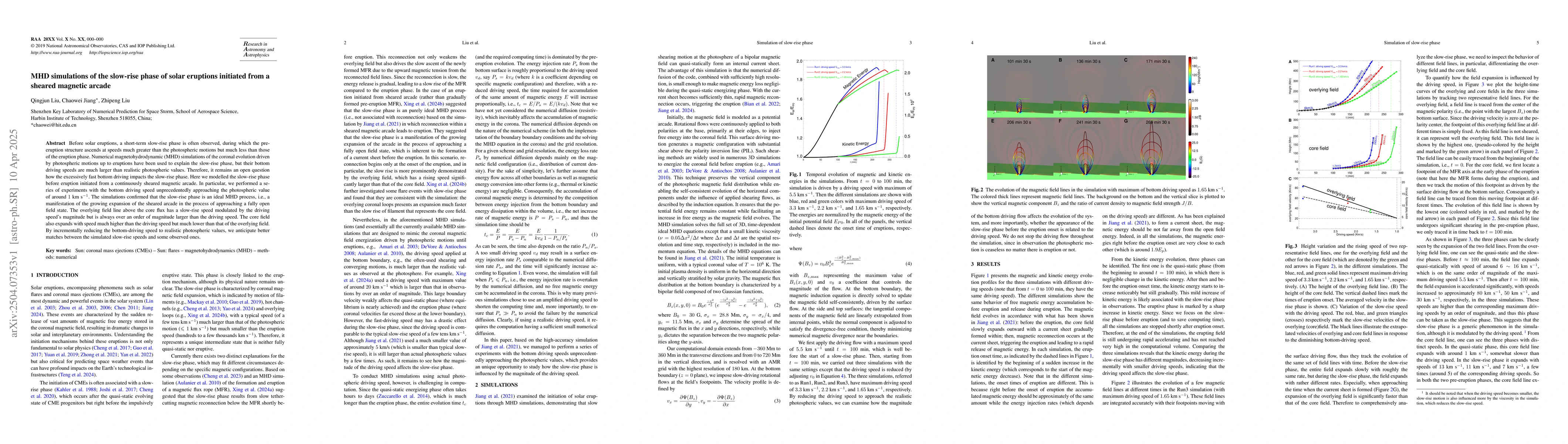 Thumbnail for MHD simulations of the slow-rise phase of solar eruptions initiated from
  a sheared magnetic arcade