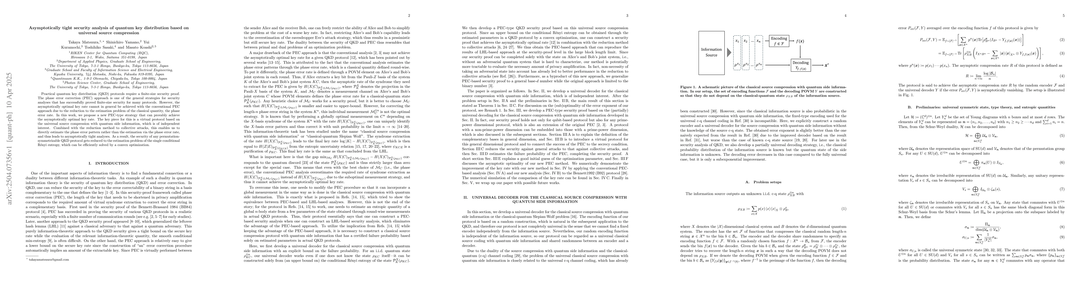 Thumbnail for Asymptotically tight security analysis of quantum key distribution based
  on universal source compression
