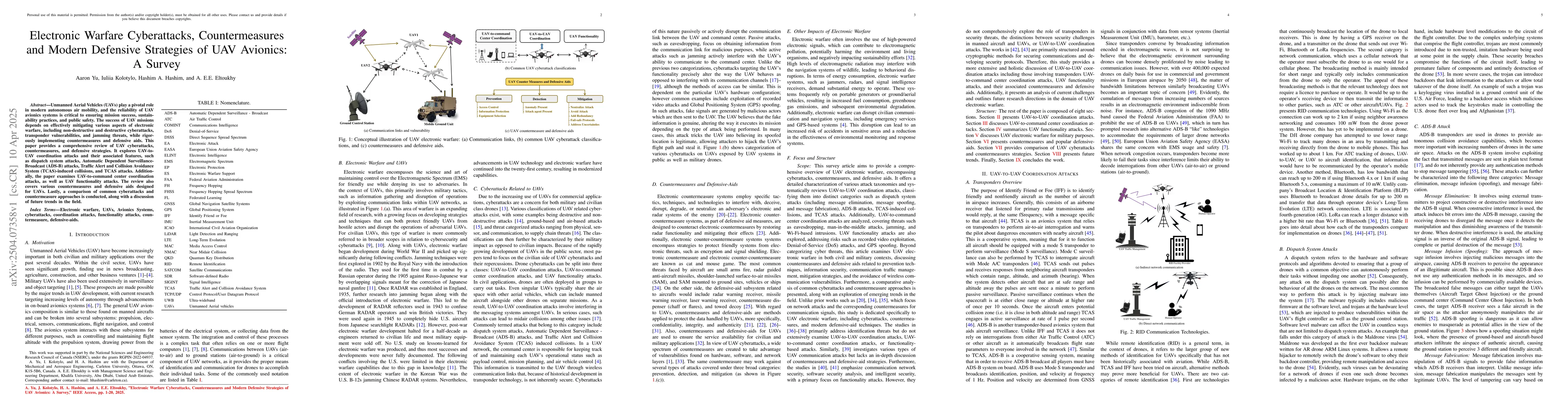 Thumbnail for Electronic Warfare Cyberattacks, Countermeasures and Modern Defensive
  Strategies of UAV Avionics: A Survey