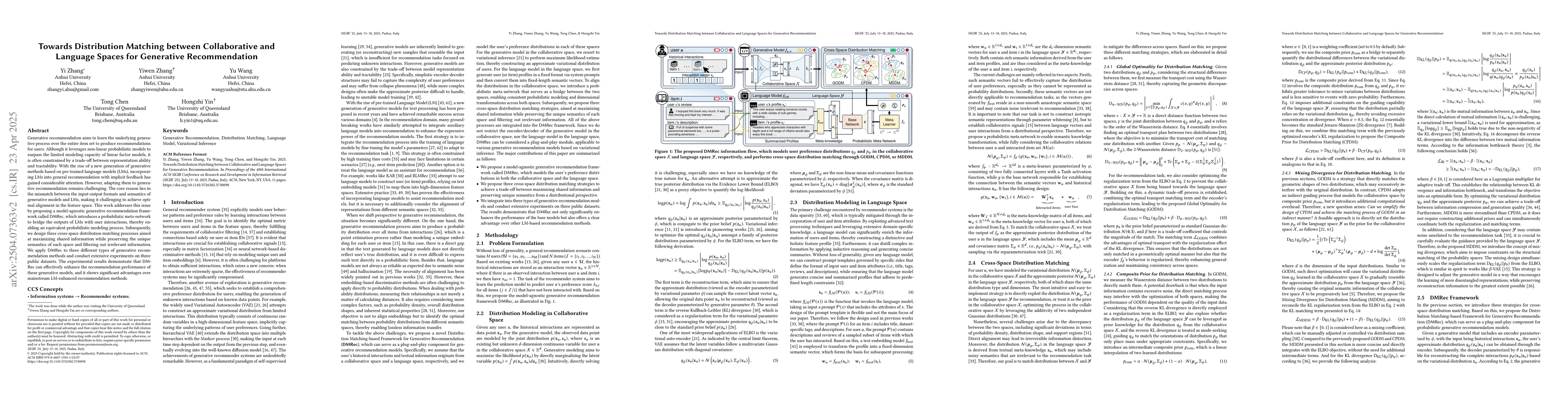 Thumbnail for Towards Distribution Matching between Collaborative and Language Spaces
  for Generative Recommendation