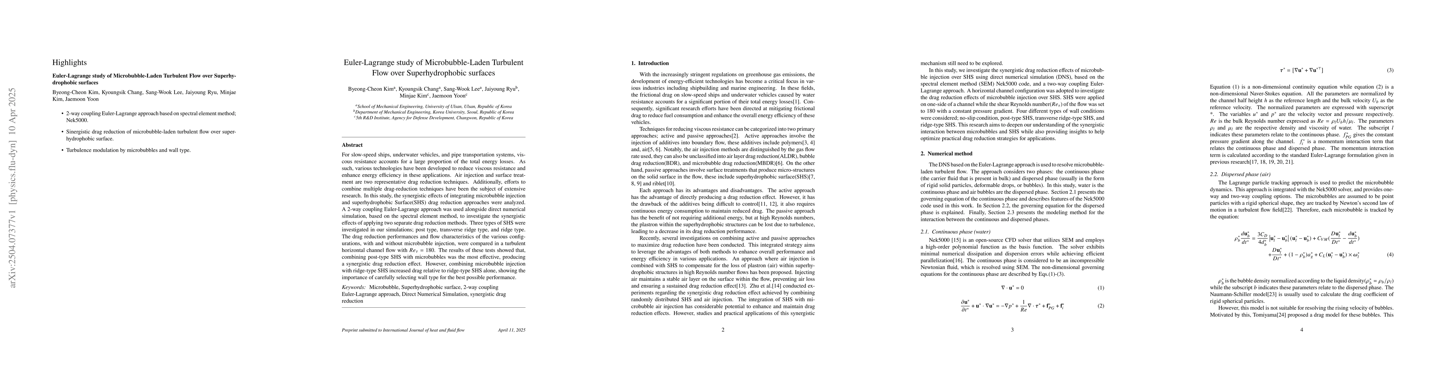 Thumbnail for Euler-Lagrange study of Microbubble-Laden Turbulent Flow over
  Superhydrophobic surfaces