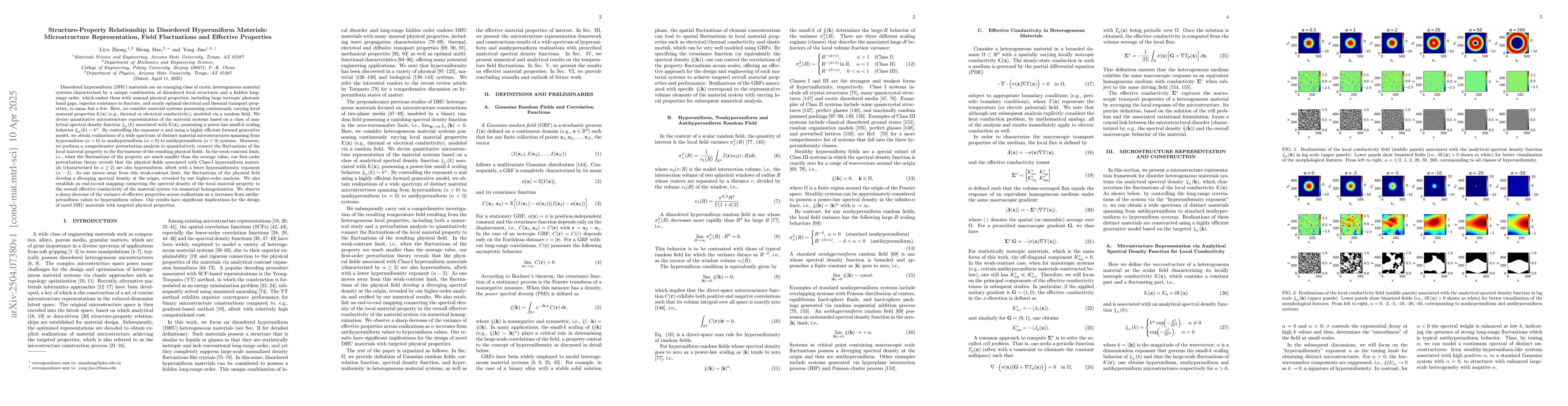 Thumbnail for Structure-Property Relationship in Disordered Hyperuniform Materials:
  Microstructure Representation, Field Fluctuations and Effective Properties