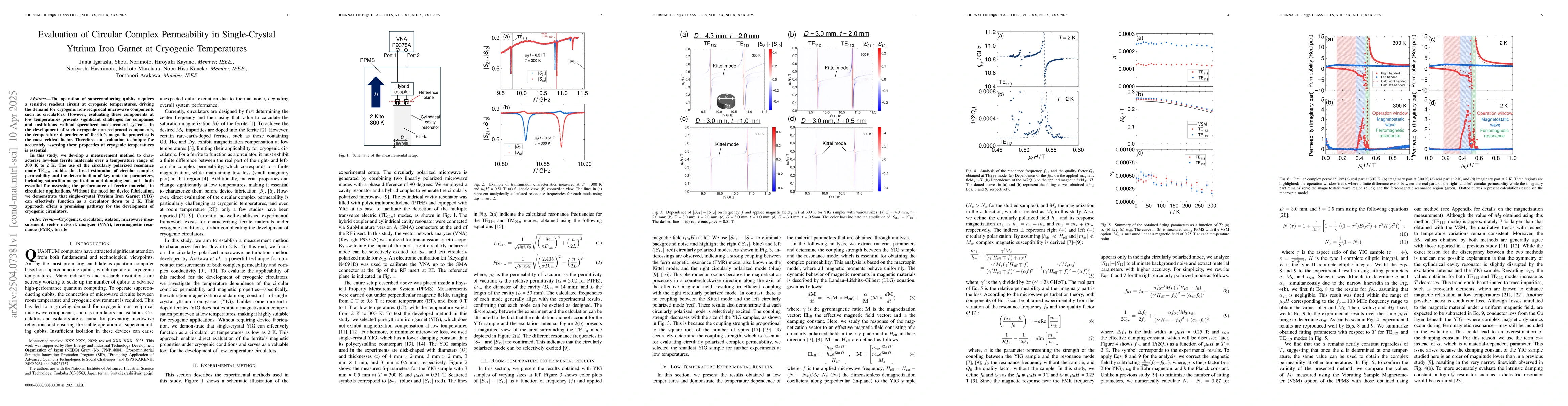 Thumbnail for Evaluation of Circular Complex Permeability in Single-Crystal Yttrium
  Iron Garnet at Cryogenic Temperatures