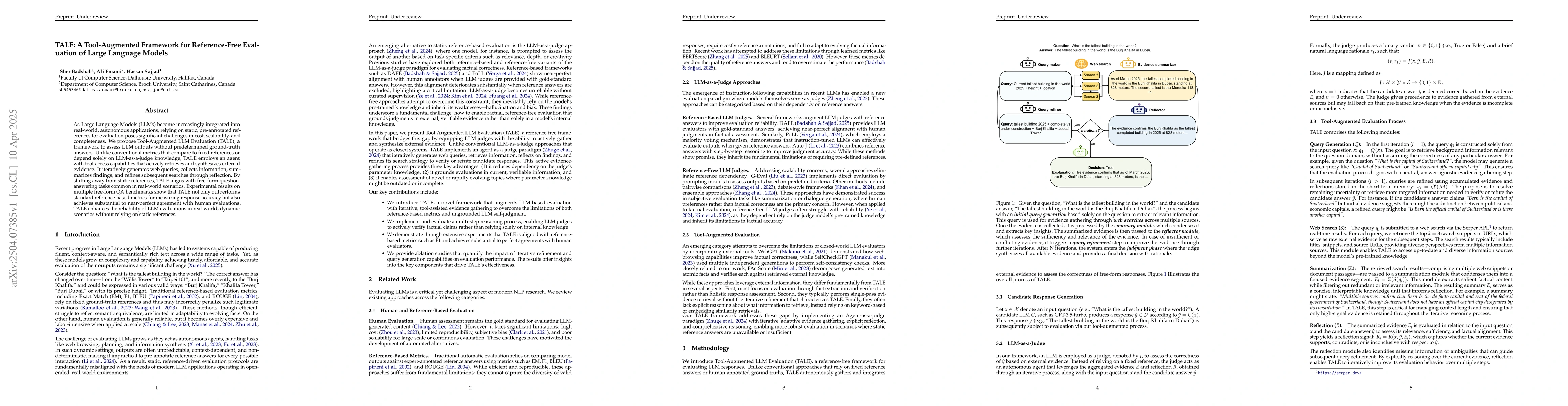 Thumbnail for TALE: A Tool-Augmented Framework for Reference-Free Evaluation of Large
  Language Models