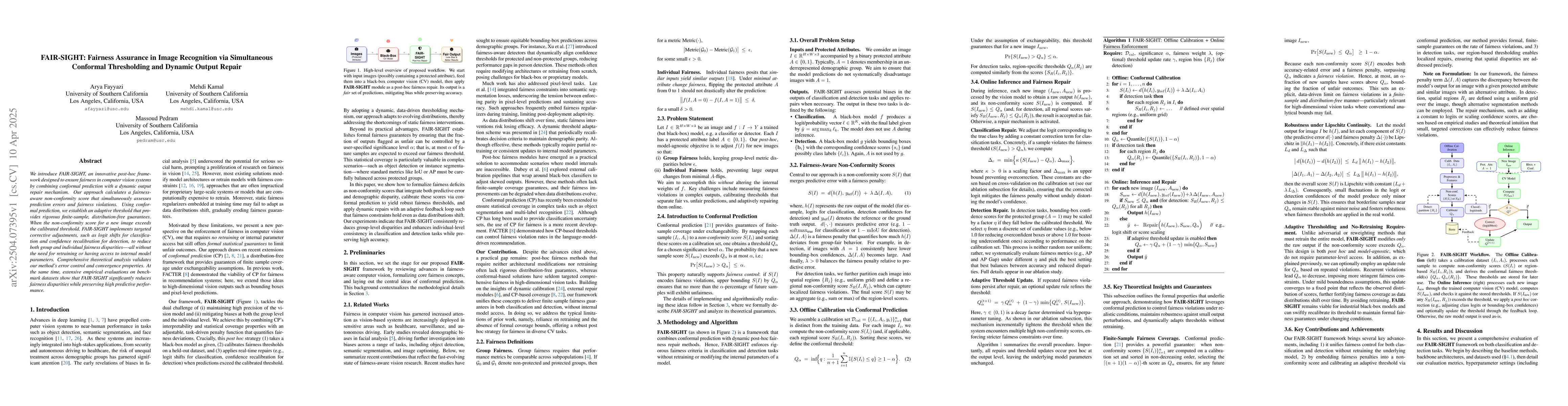 Thumbnail for FAIR-SIGHT: Fairness Assurance in Image Recognition via Simultaneous
  Conformal Thresholding and Dynamic Output Repair