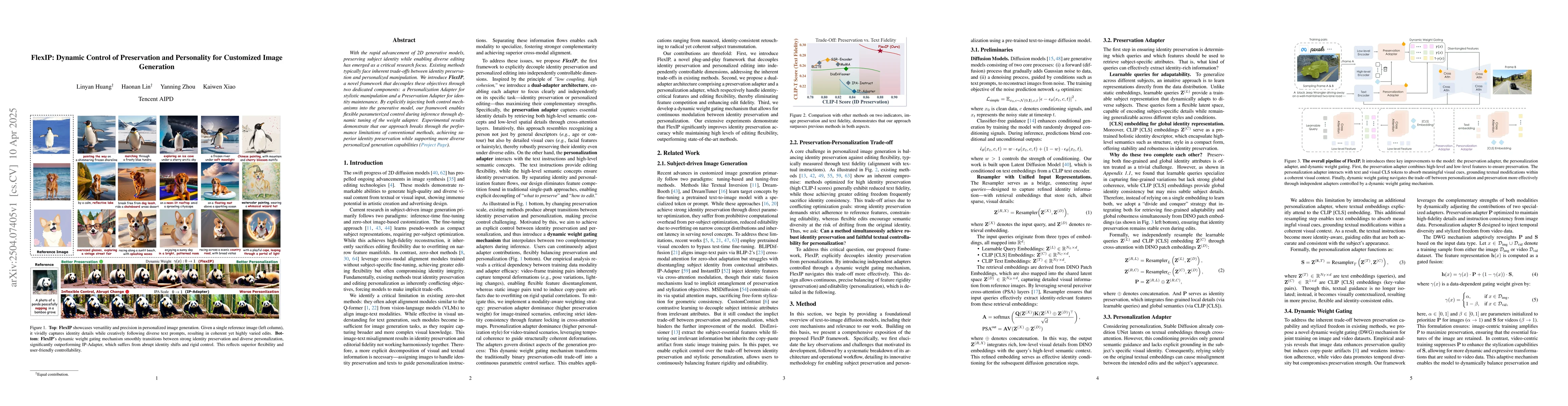 Thumbnail for FlexIP: Dynamic Control of Preservation and Personality for Customized
  Image Generation