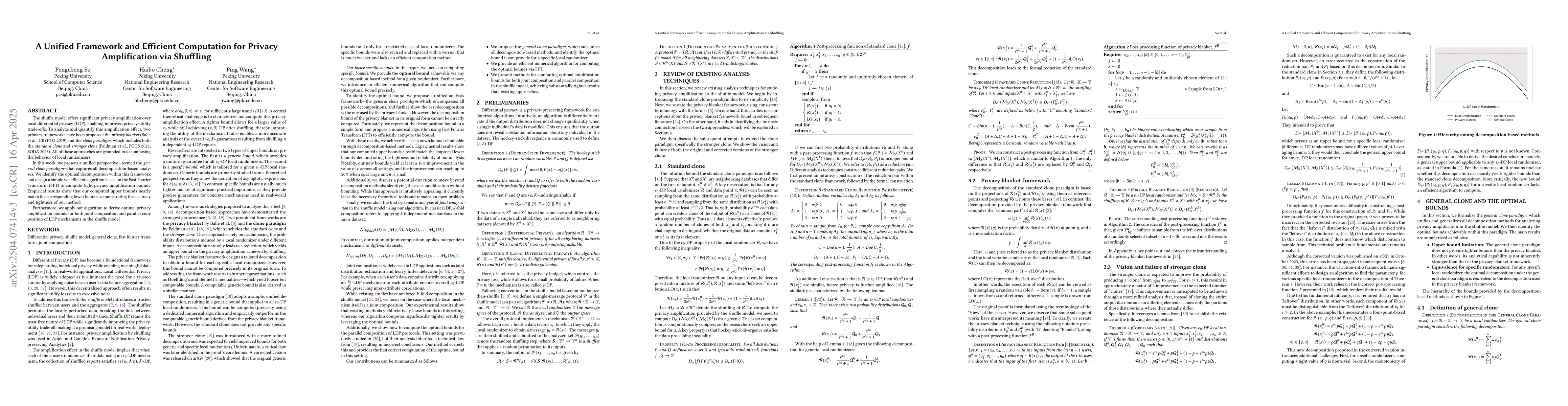 Thumbnail for A Unified Framework and Efficient Computation for Privacy Amplification
  via Shuffling