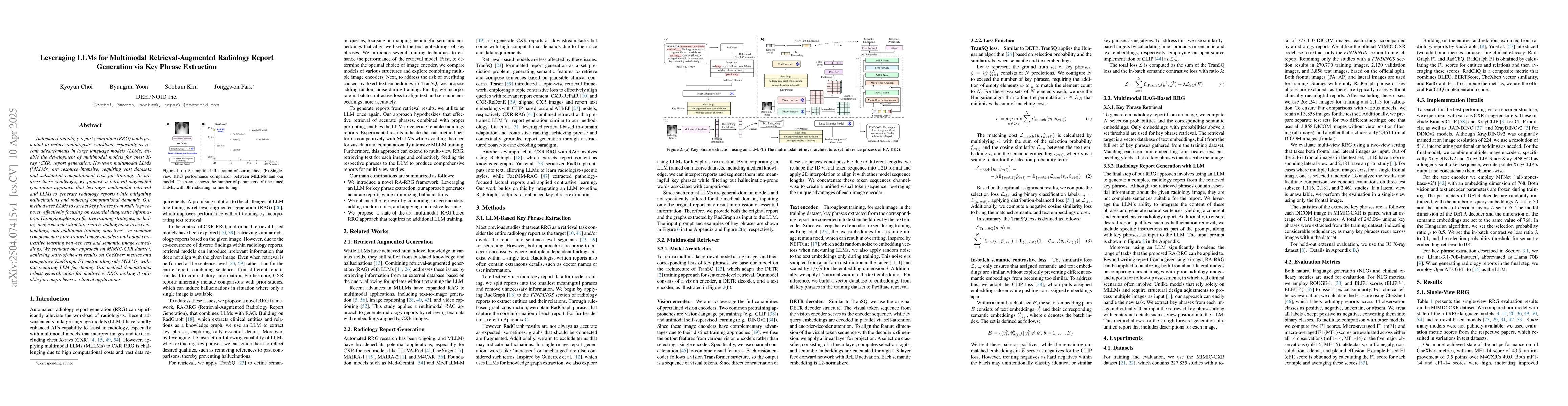 Thumbnail for Leveraging LLMs for Multimodal Retrieval-Augmented Radiology Report
  Generation via Key Phrase Extraction