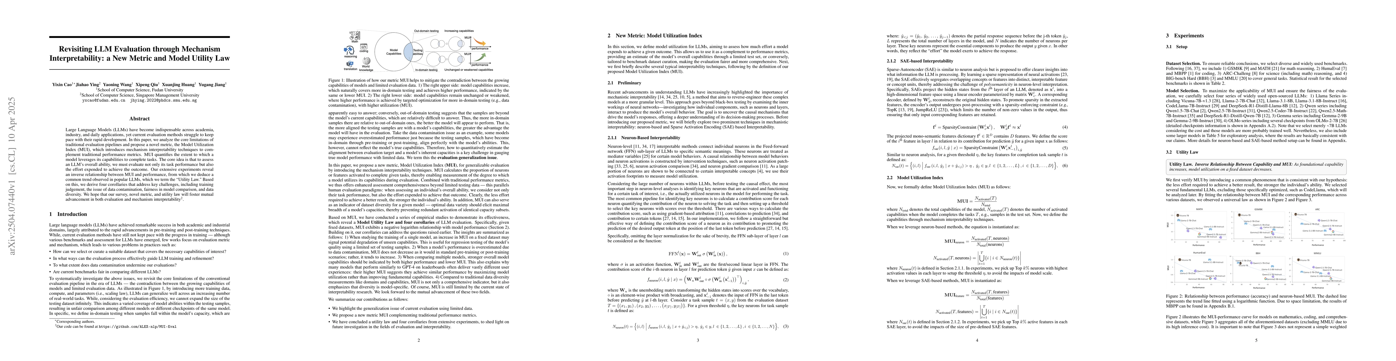 Thumbnail for Revisiting LLM Evaluation through Mechanism Interpretability: a New
  Metric and Model Utility Law