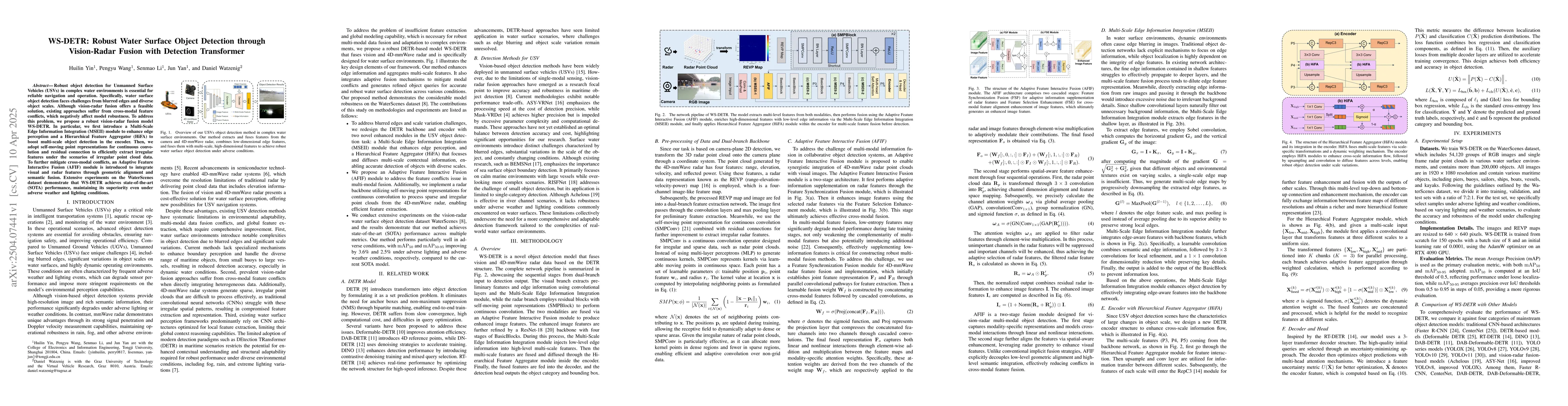 Thumbnail for WS-DETR: Robust Water Surface Object Detection through Vision-Radar
  Fusion with Detection Transformer