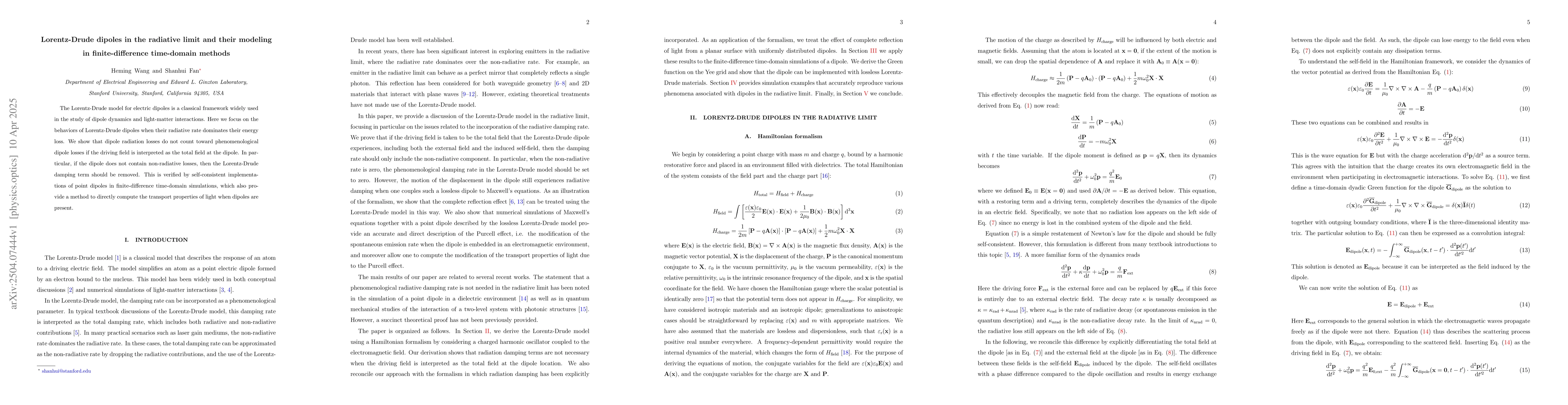 Thumbnail for Lorentz-Drude dipoles in the radiative limit and their modeling in
  finite-difference time-domain methods