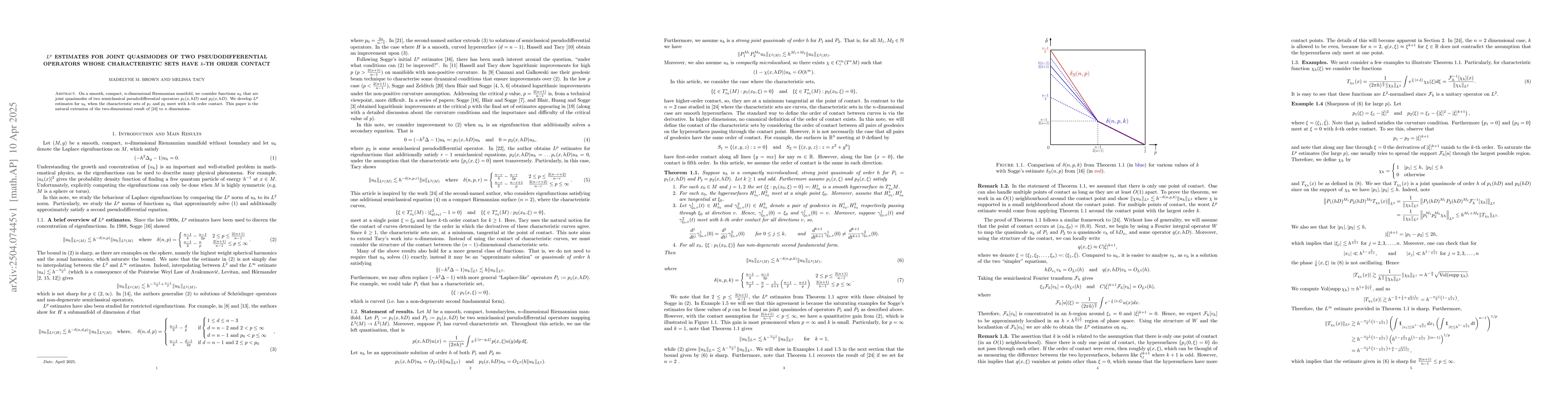 Thumbnail for $L^p$ estimates for joint quasimodes of two pseudodifferential operators
  whose characteristic sets have $k$-th order contact