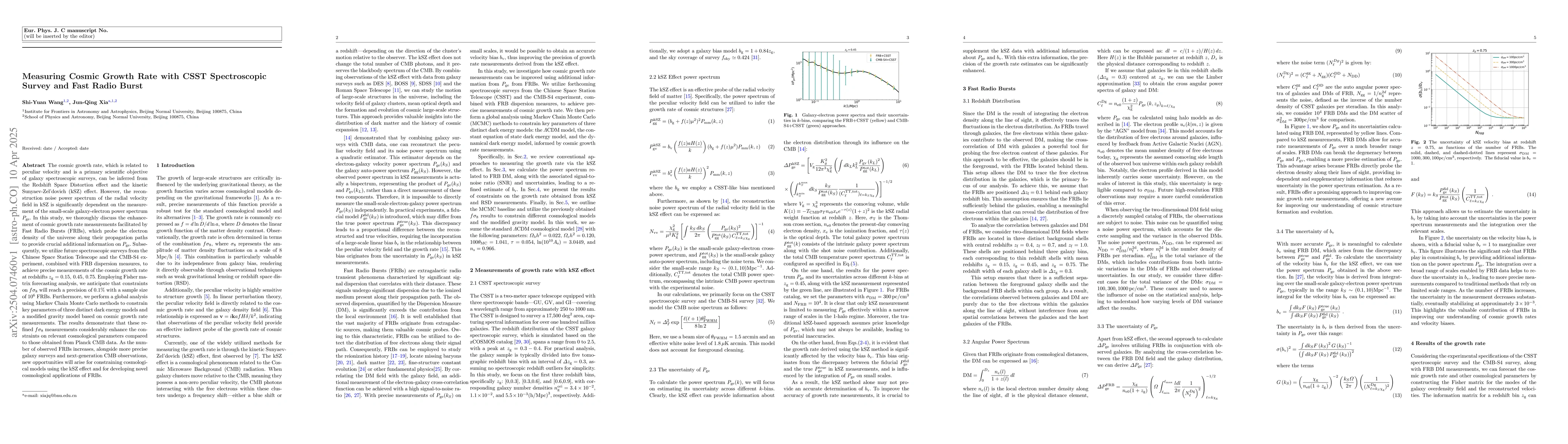 Thumbnail for Measuring Cosmic Growth Rate with CSST Spectroscopic Survey and Fast
  Radio Burst