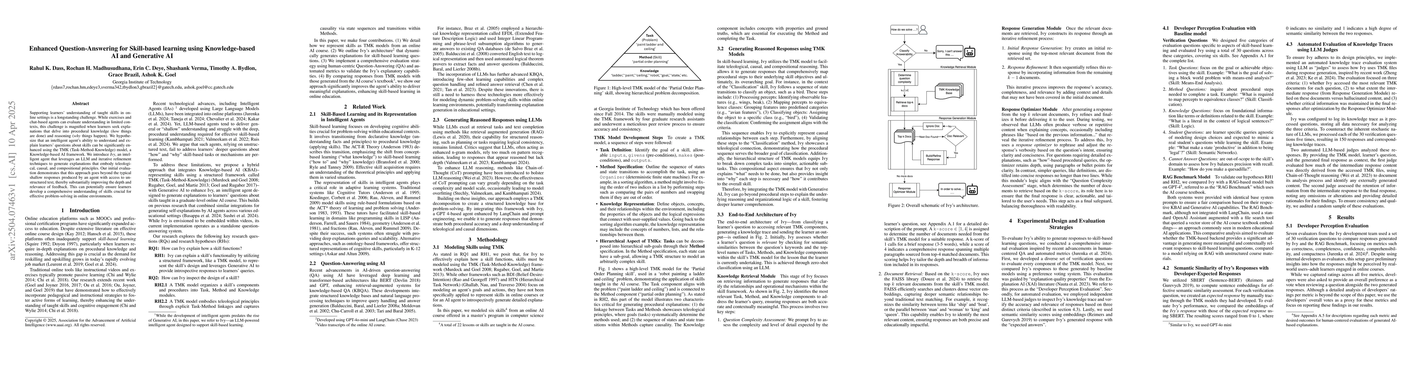 Thumbnail for Enhanced Question-Answering for Skill-based learning using
  Knowledge-based AI and Generative AI