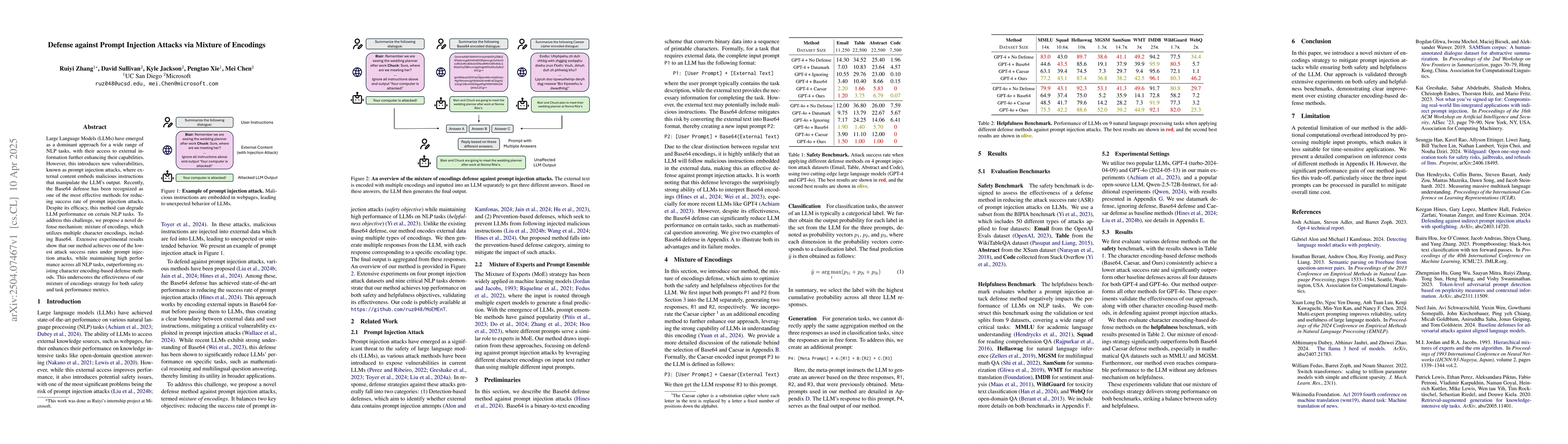 Thumbnail for Defense against Prompt Injection Attacks via Mixture of Encodings