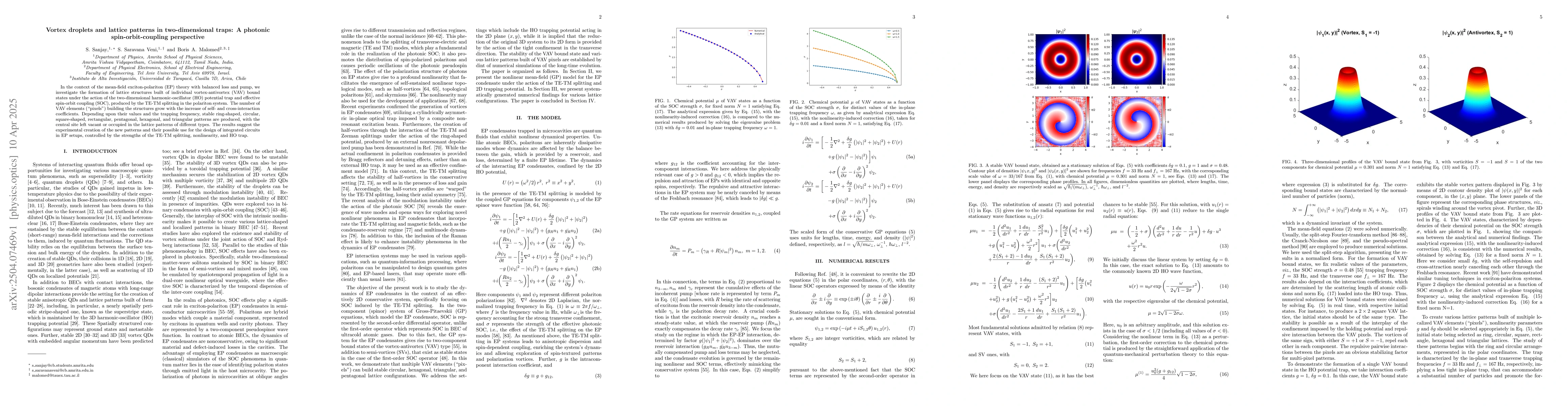 Thumbnail for Vortex droplets and lattice patterns in two-dimensional traps: A
  photonic spin-orbit-coupling perspective