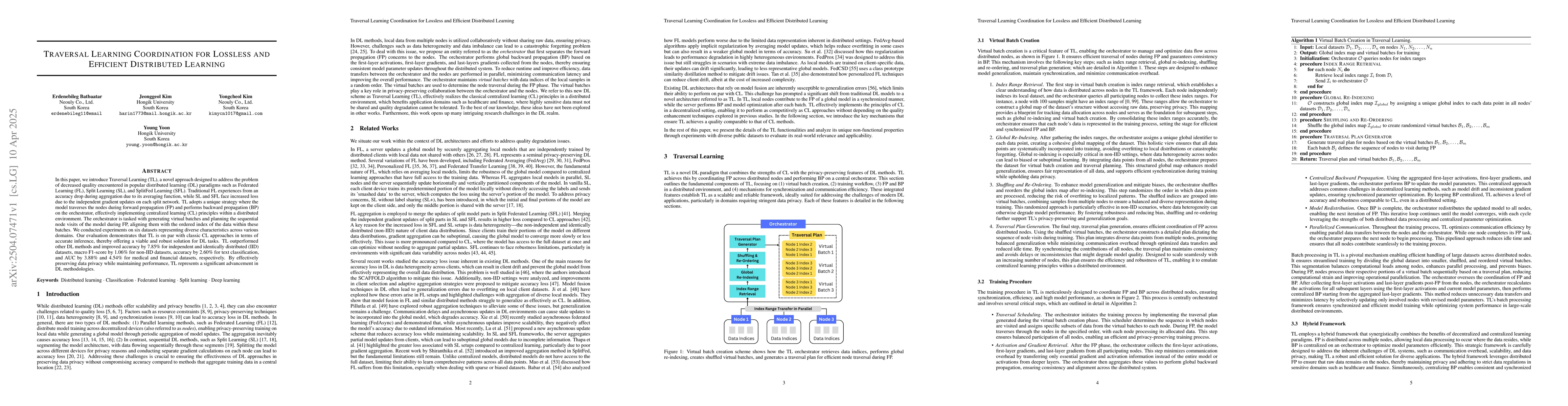 Thumbnail for Traversal Learning Coordination For Lossless And Efficient Distributed
  Learning