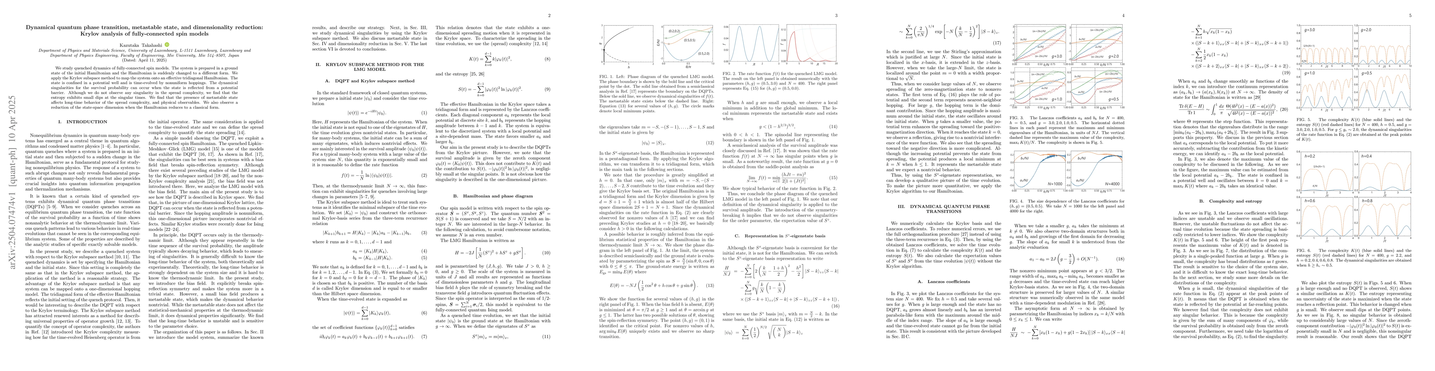 Thumbnail for Dynamical quantum phase transition, metastable state, and dimensionality
  reduction: Krylov analysis of fully-connected spin models