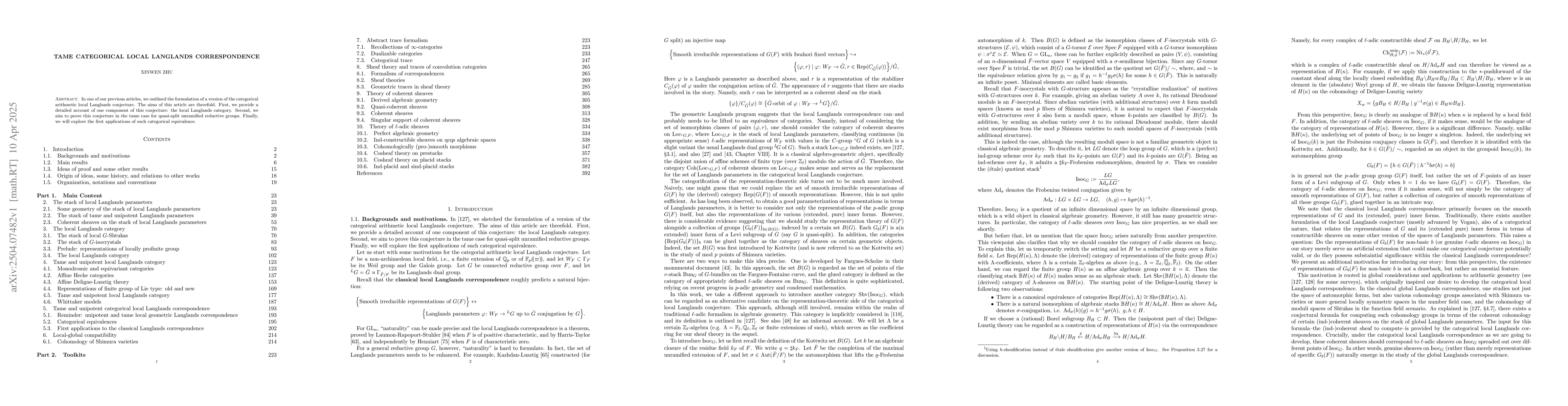 Thumbnail for Tame categorical local Langlands correspondence