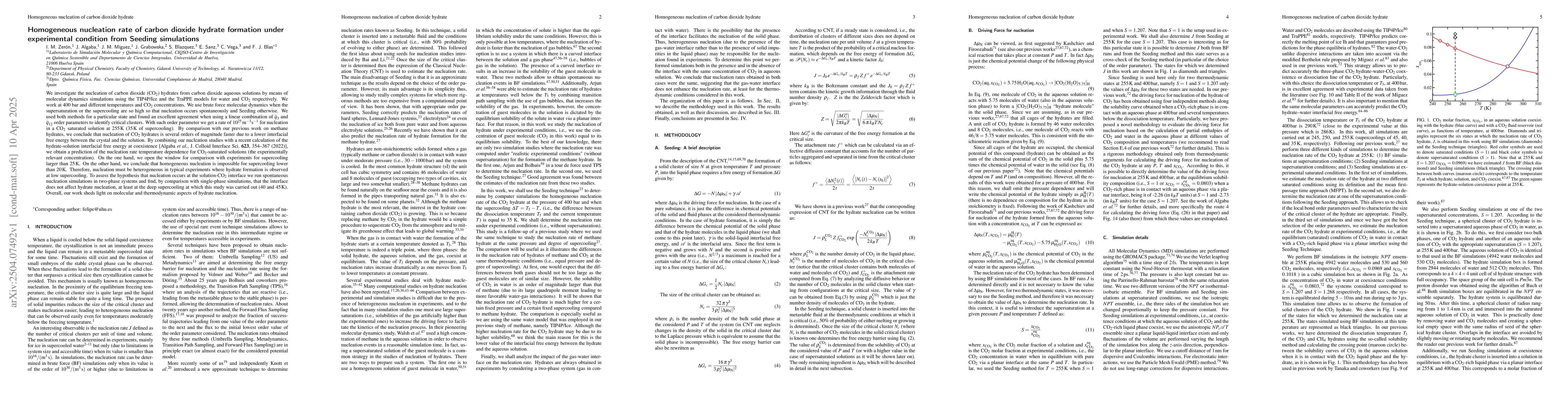 Thumbnail for Homogeneous nucleation rate of carbon dioxide hydrate formation under
  experimental condition from Seeding simulations