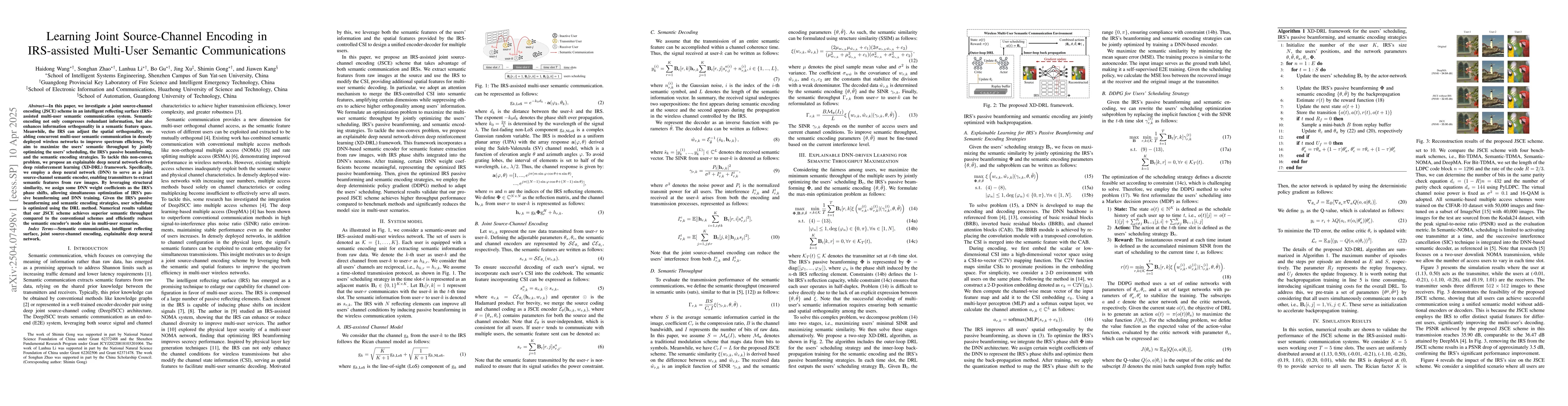Thumbnail for Learning Joint Source-Channel Encoding in IRS-assisted Multi-User
  Semantic Communications