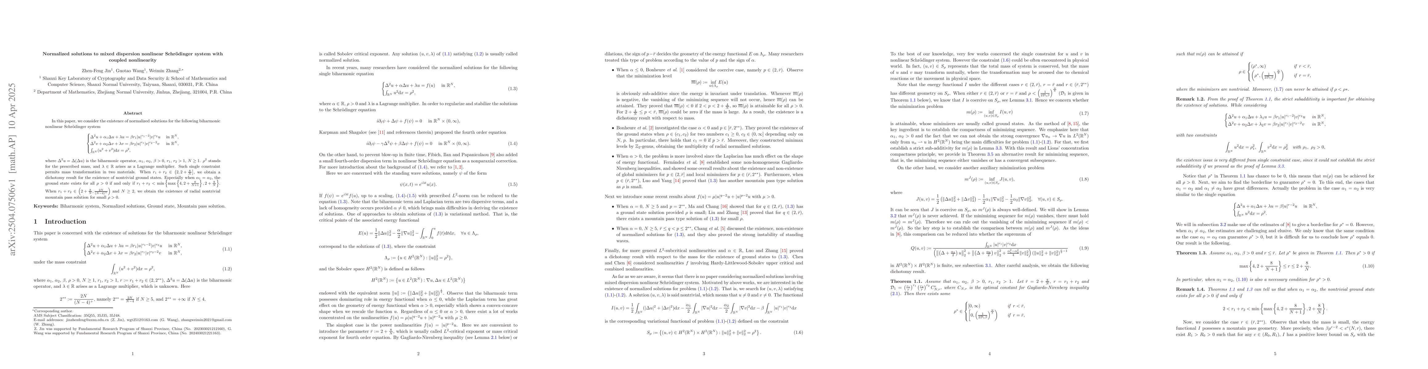 Thumbnail for Normalized solutions to mixed dispersion nonlinear Schrödinger system
  with coupled nonlinearity