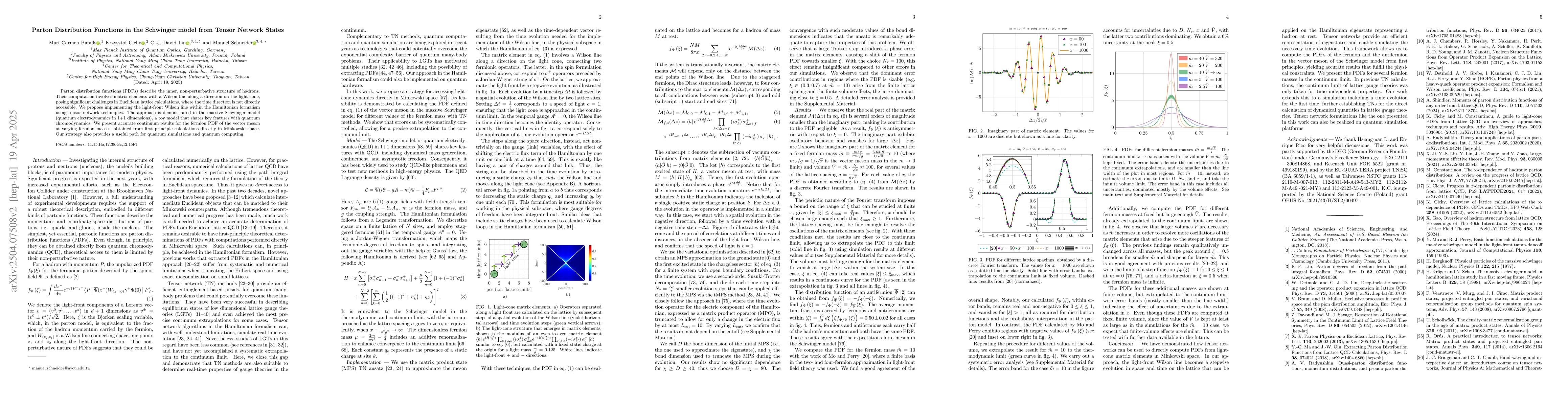 Thumbnail for Parton Distribution Functions in the Schwinger model from Tensor Network
  States