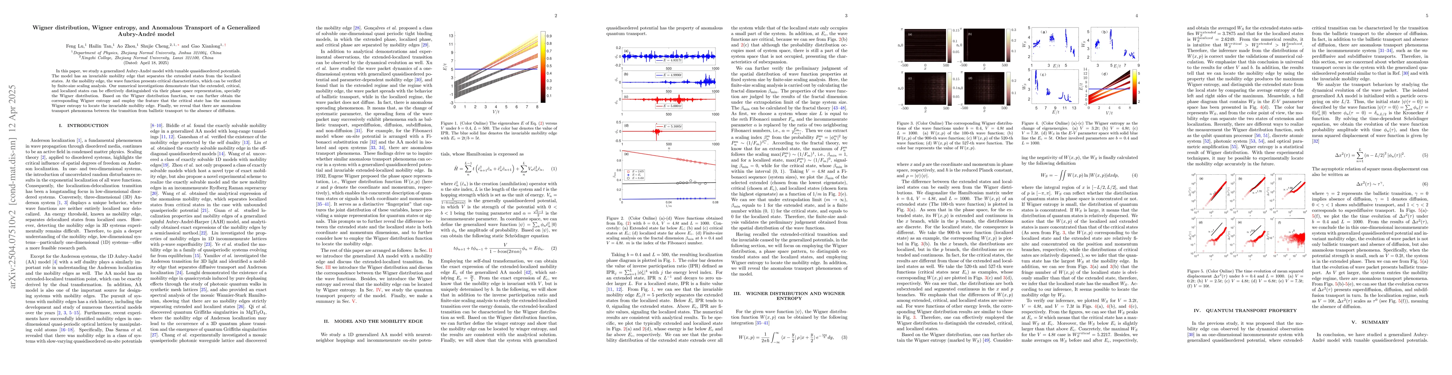 Thumbnail for Wigner distribution, Wigner entropy, and Anomalous Transport of a
  Generalized Aubry-André model