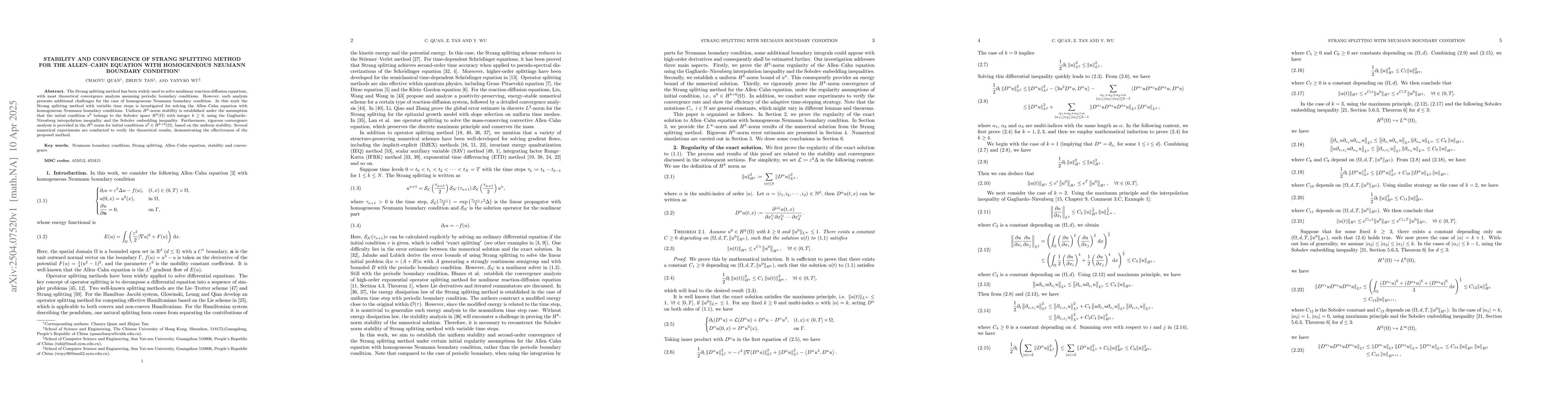 Thumbnail for Stability and Convergence of Strang Splitting Method for the Allen-Cahn
  Equation with Homogeneous Neumann Boundary Condition