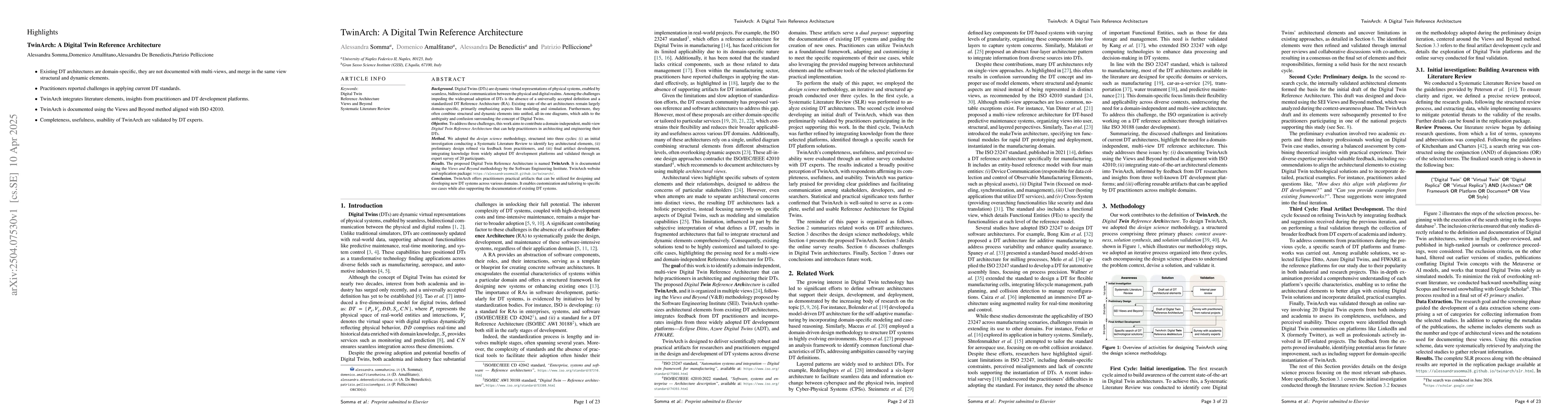 Thumbnail for TwinArch: A Digital Twin Reference Architecture