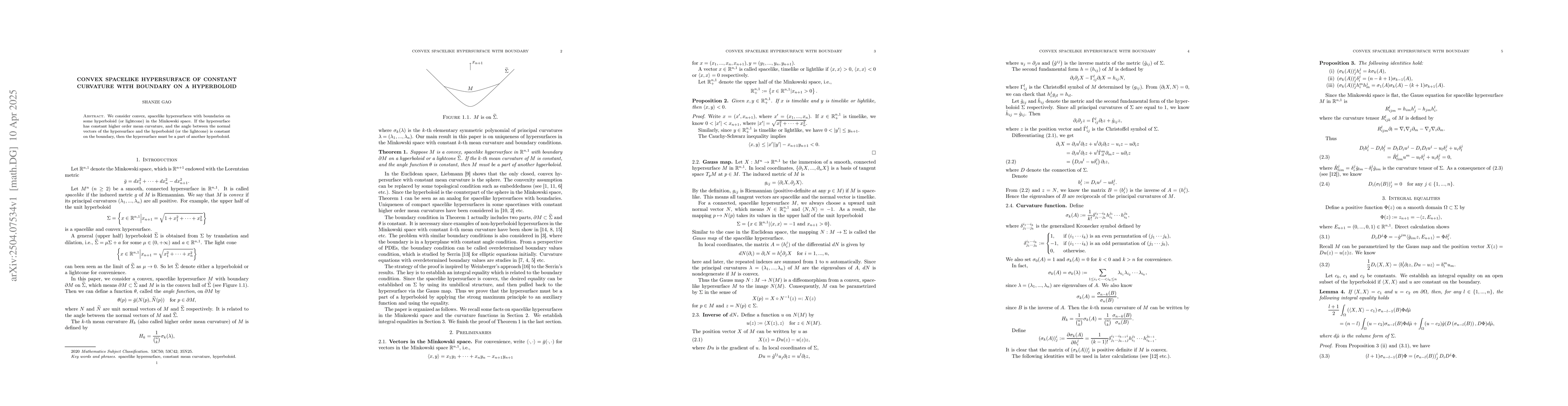 Thumbnail for Convex spacelike hypersurface of constant curvature with boundary on a
  hyperboloid