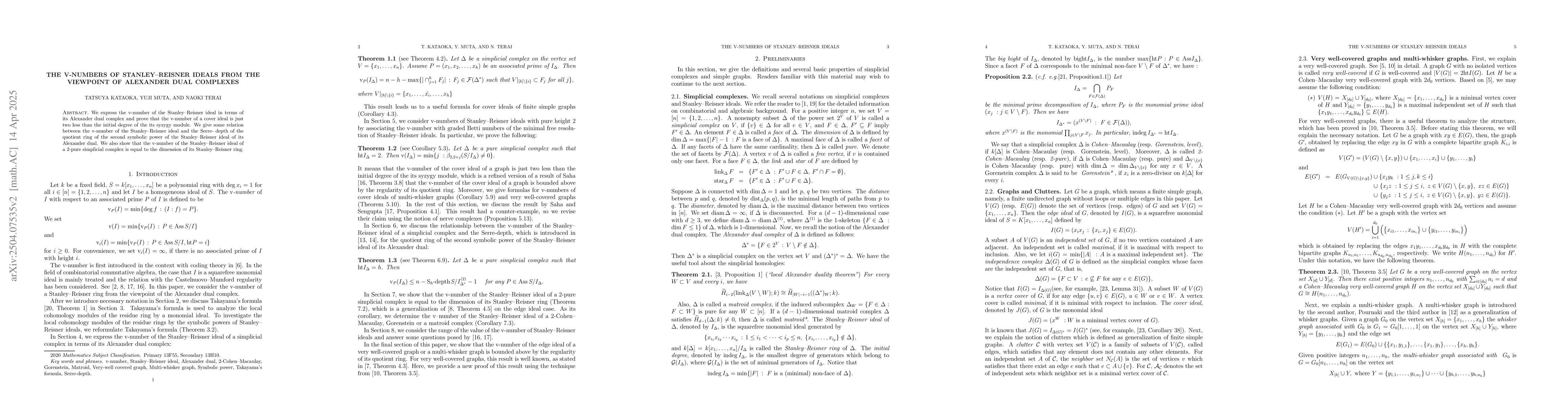 Thumbnail for The v-numbers of Stanley-Reisner ideals from the viewpoint of Alexander
  dual complexes