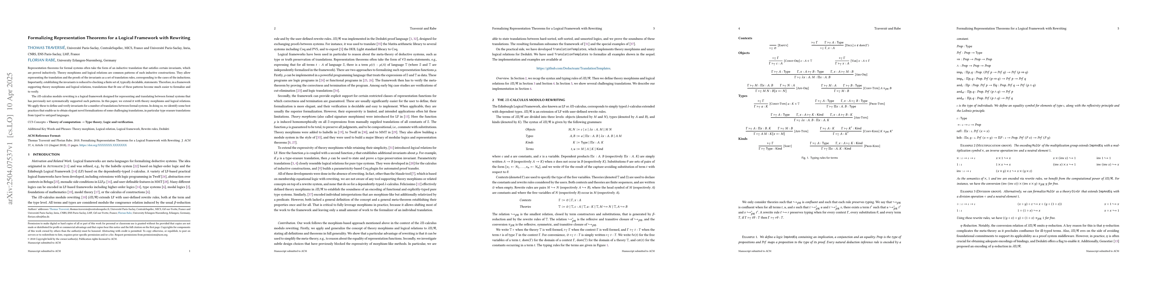 Thumbnail for Formalizing Representation Theorems for a Logical Framework with
  Rewriting