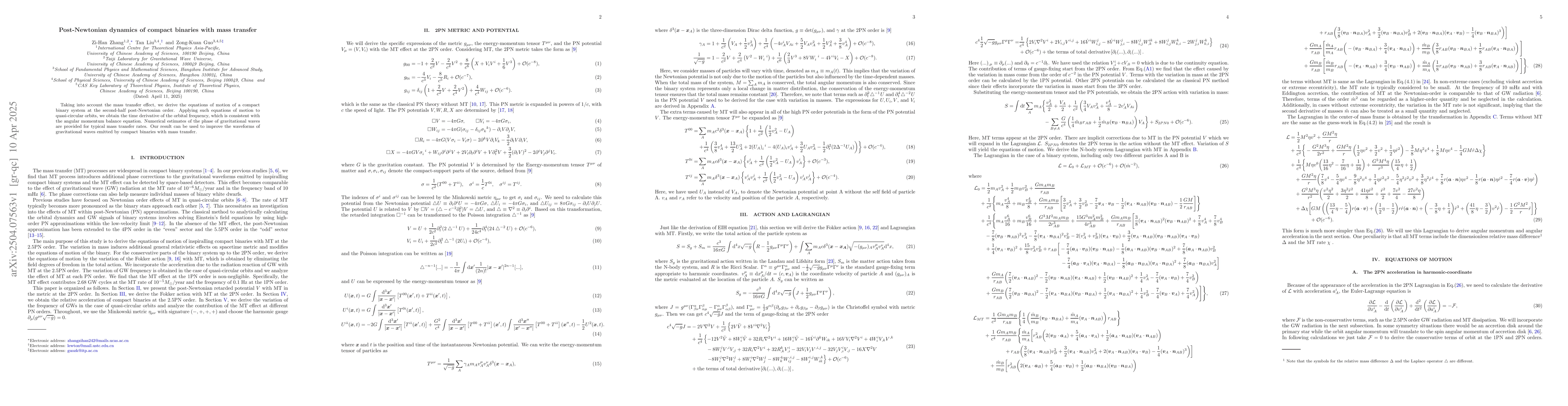 Thumbnail for Post-Newtonian dynamics of compact binaries with mass transfer