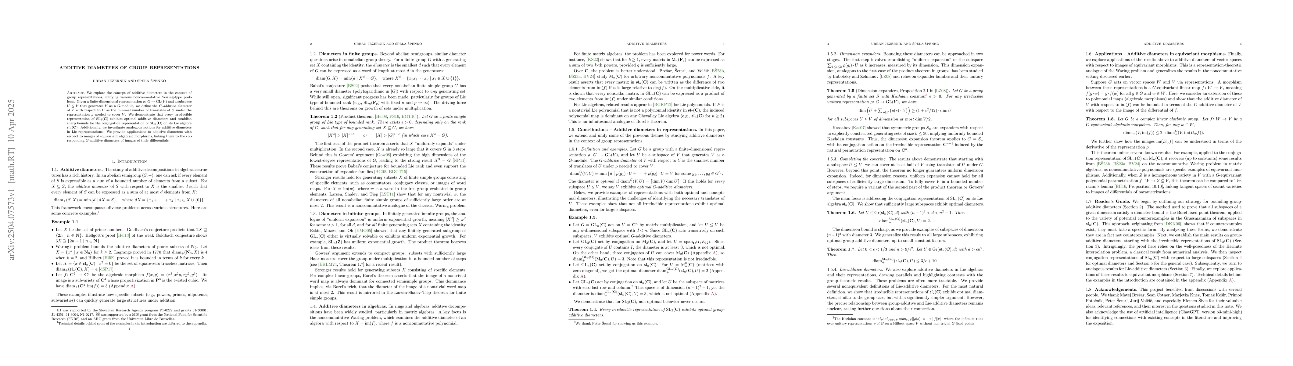 Thumbnail for Additive diameters of group representations