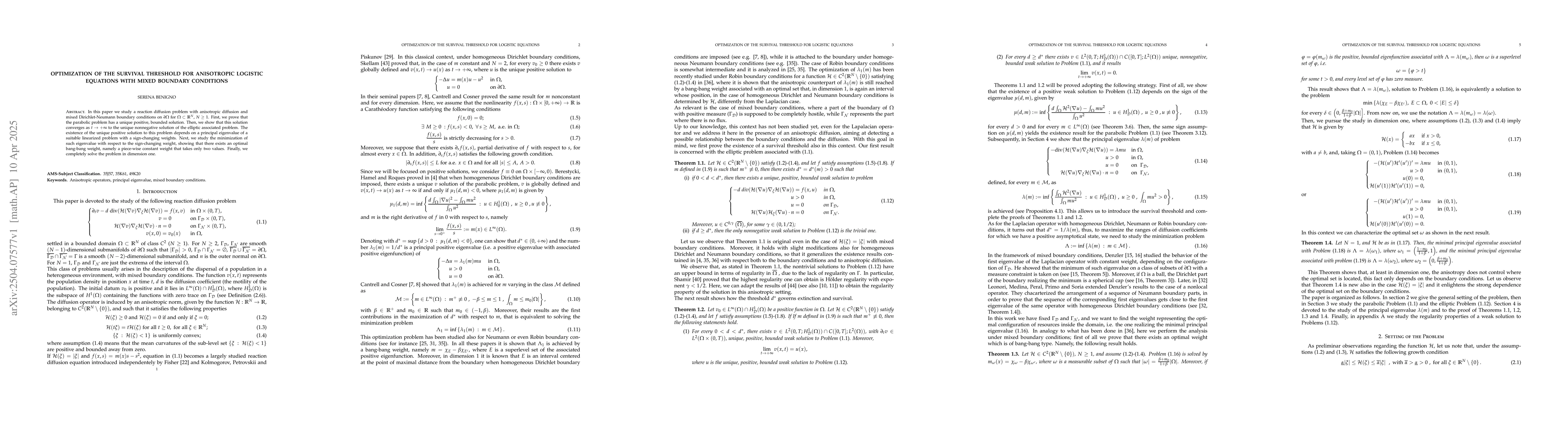 Thumbnail for Optimization Of The Survival Threshold For Anisotropic Logistic
  Equations With Mixed Boundary Conditions