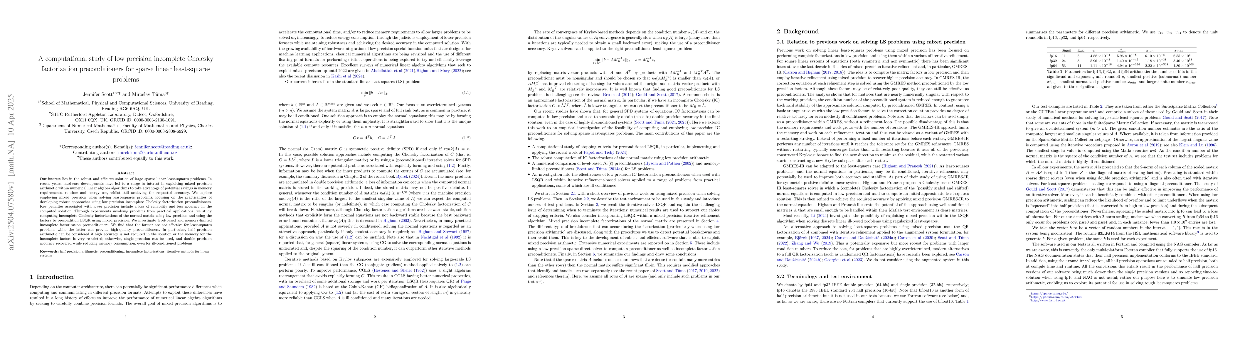 Thumbnail for A computational study of low precision incomplete Cholesky factorization
  preconditioners for sparse linear least-squares problems