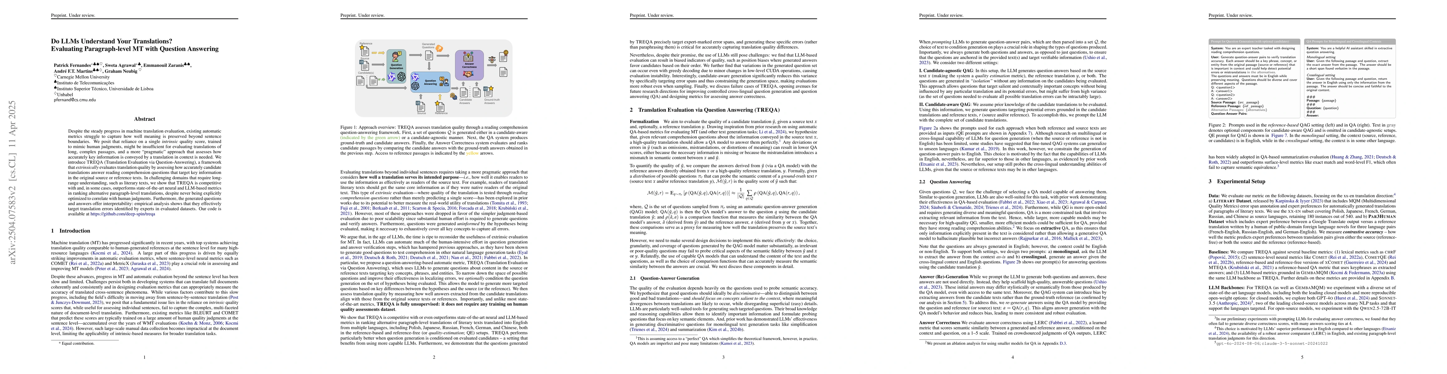 Thumbnail for Do LLMs Understand Your Translations? Evaluating Paragraph-level MT with
  Question Answering