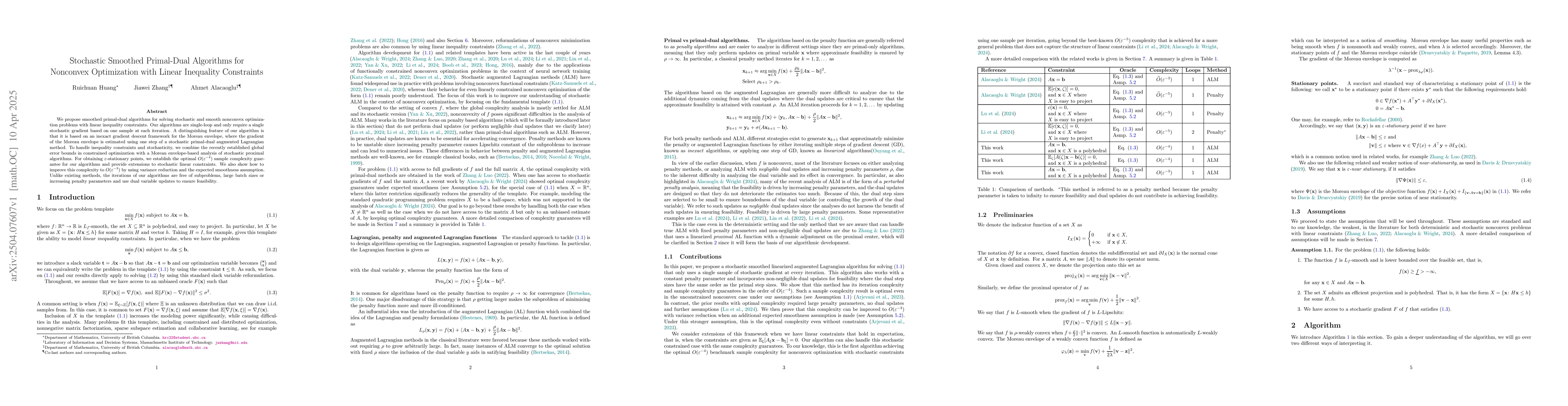 Thumbnail for Stochastic Smoothed Primal-Dual Algorithms for Nonconvex Optimization
  with Linear Inequality Constraints