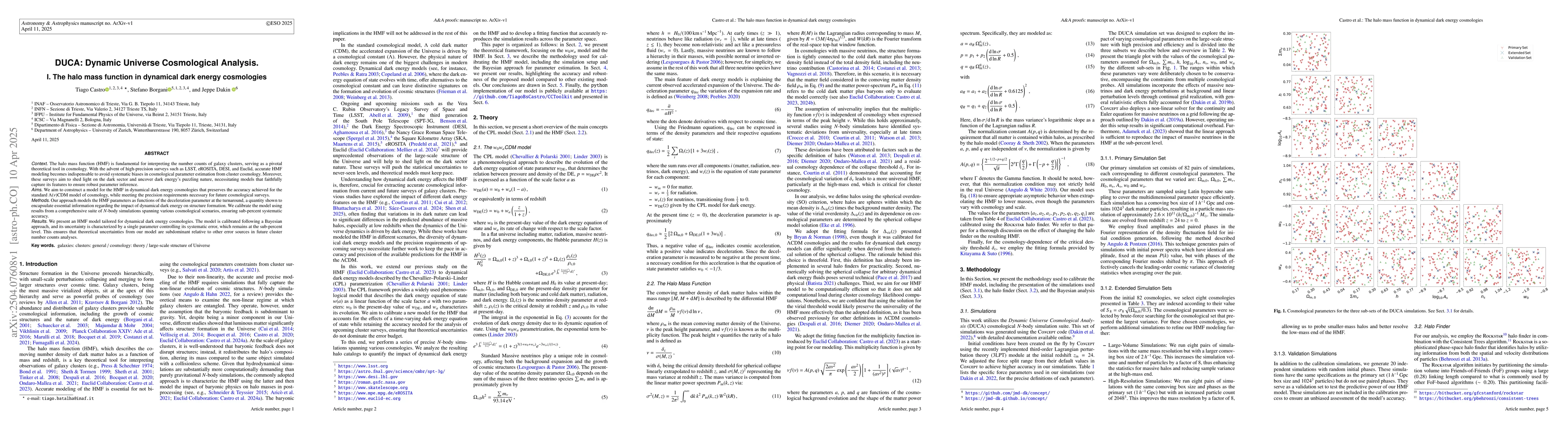 Thumbnail for DUCA: Dynamic Universe Cosmological Analysis. I. The halo mass function
  in dynamical dark energy cosmologies