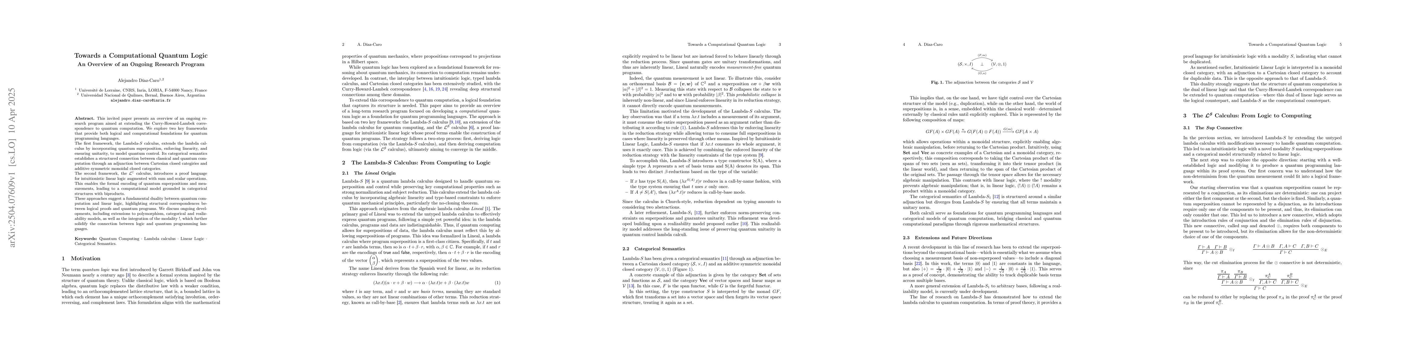 Thumbnail for Towards a Computational Quantum Logic: An Overview of an Ongoing
  Research Program