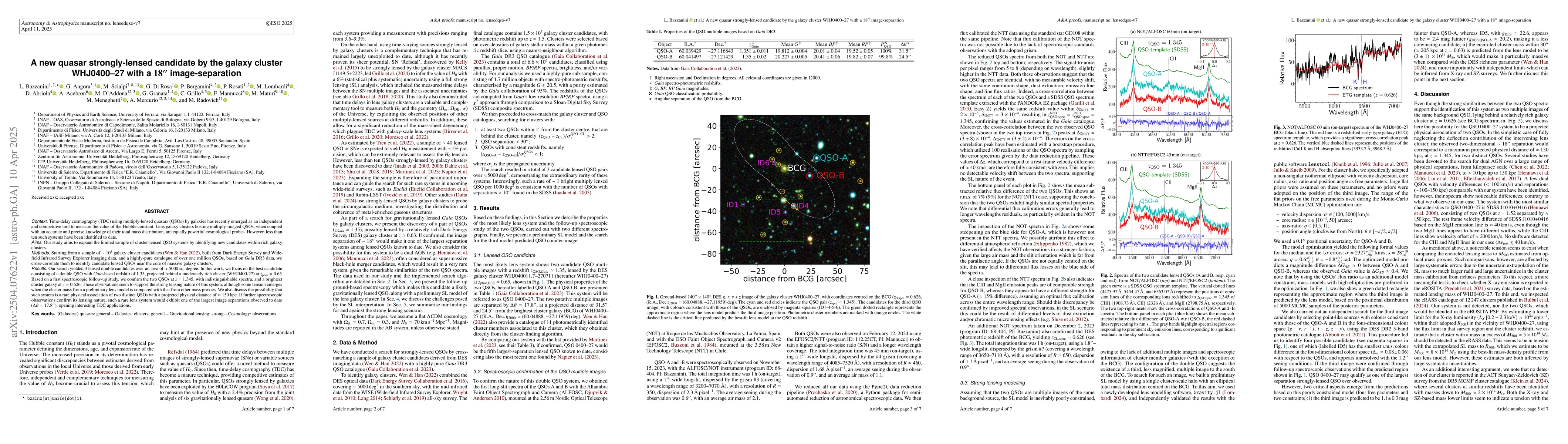 Thumbnail for A new quasar strongly-lensed candidate by the galaxy cluster WHJ0400-27
  with a $18''$ image-separation